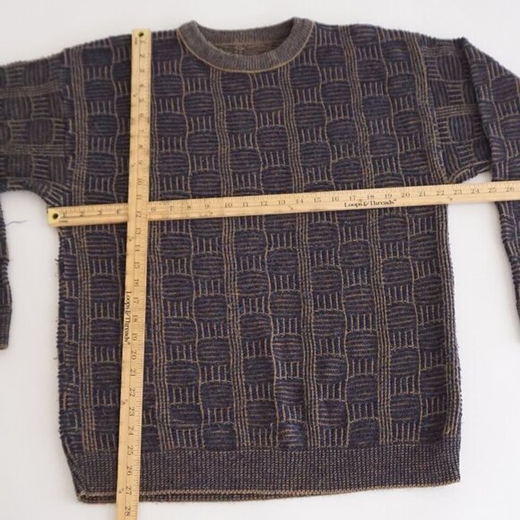 VTG '80S Navy Olive 3D Biggie Cosby Eclectic Grandpa Chunky Crewneck Sweater XL - Picture 3 of 11